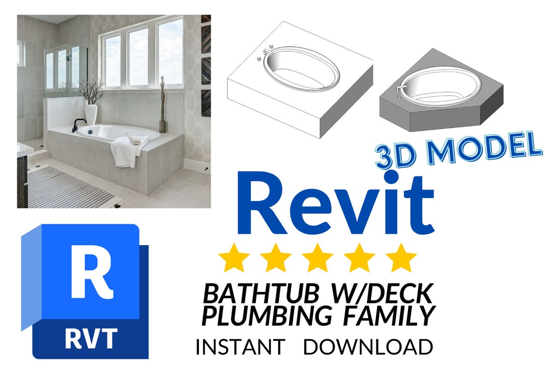 Revit Bathtub With Deck Family. 3D Model Plumbing Bathroom Etsy