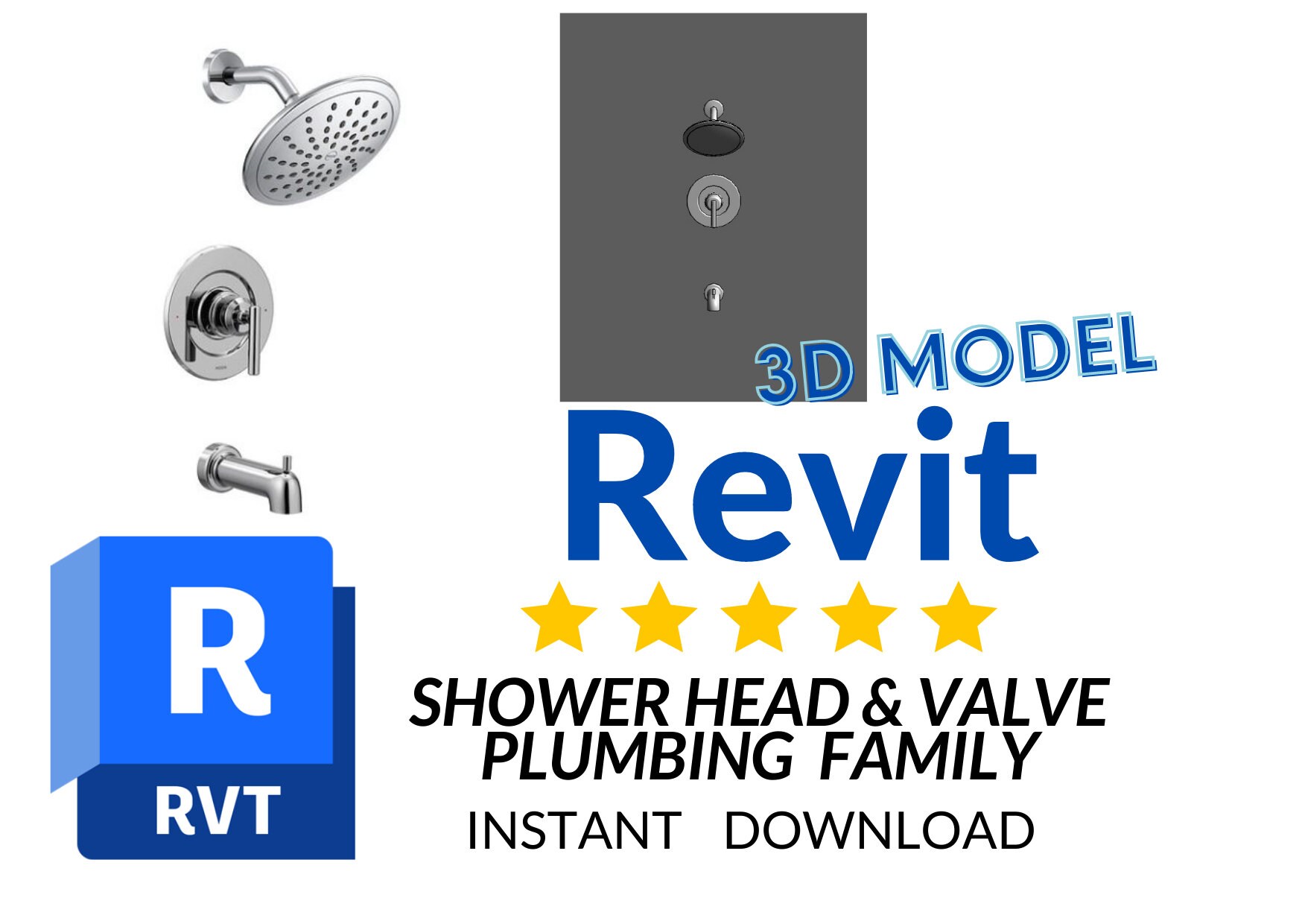 Revit Shower Head & Valve Family. 3D Model Plumbing Etsy