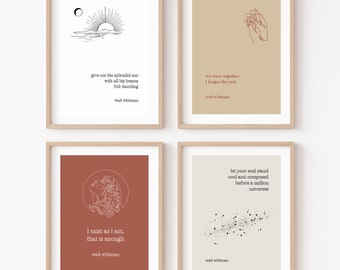 Set of 4 Walt Whitman Inspirational Quote | Digital Wall Art Print | Modern Neutral Minimalist Apartment Home Office Dorm Gallery Wall Decor