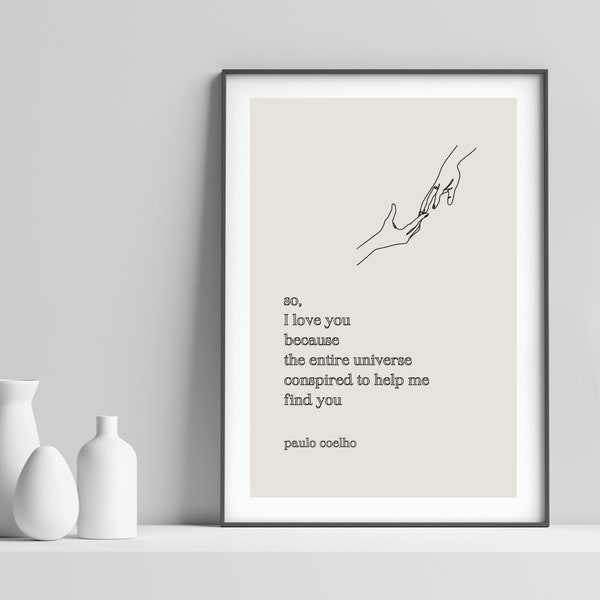 El libro del alquimista Paulo Coelho Love Quote / Digital Wall Art Print / Modern Neutral White Minimal Apartment Home Office Gallery Wall Decor