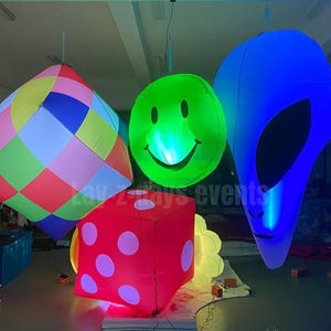 Retro LED Inflatable Decorations, Dice, Rubik's Cube, Alien, Rave Face, rave decorations