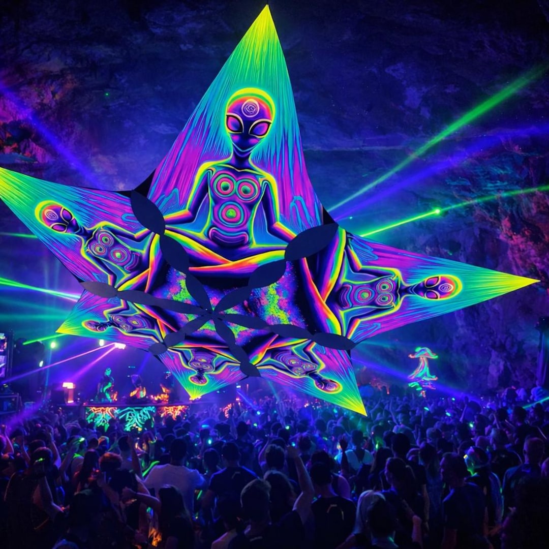 Rave Decoration Ceiling UV Alien Cosmic Trip Canopy, Blacklight Party Decoration, Ceiling ...