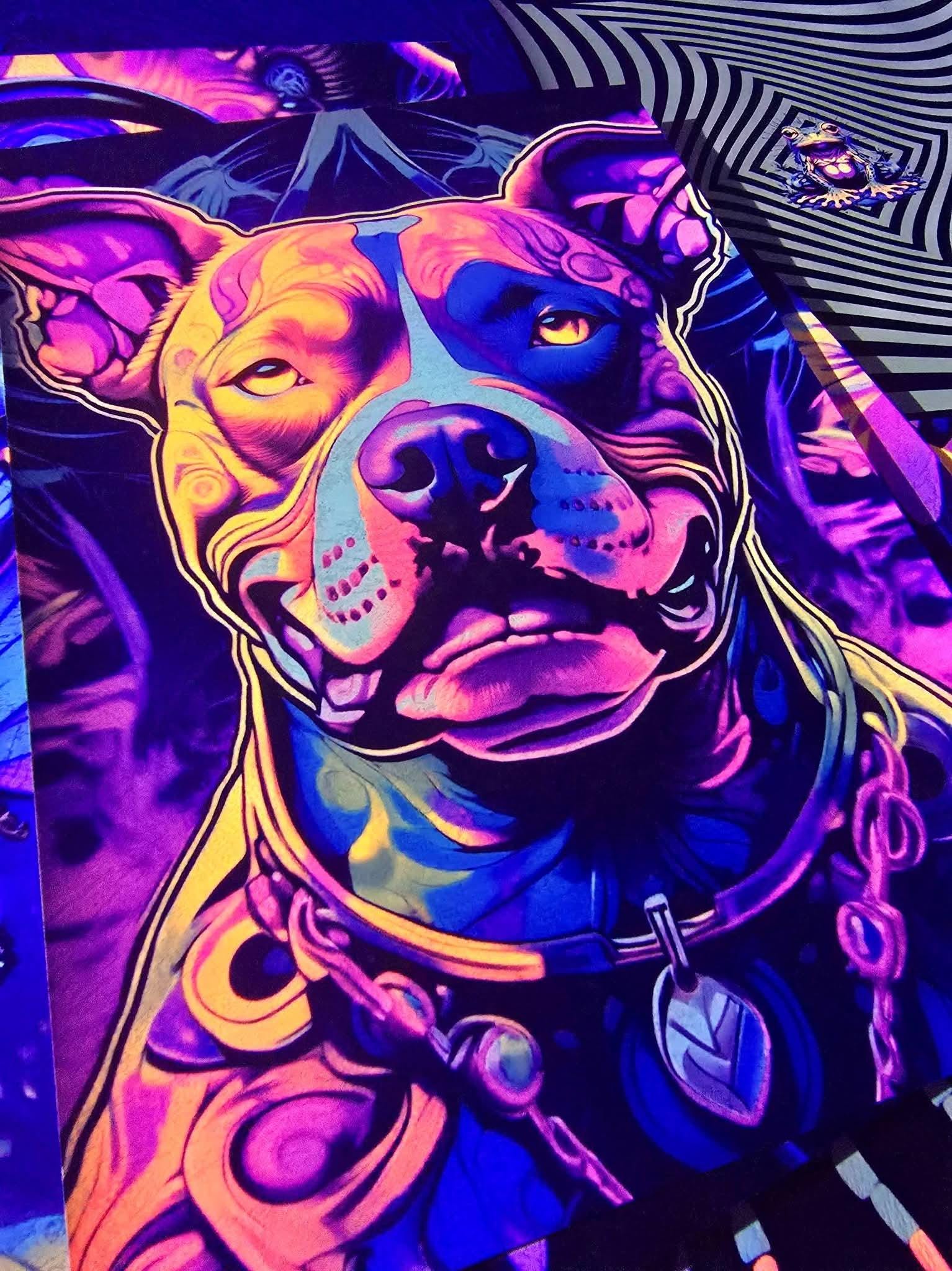 絵画 My pet cool art XL Bully Dog Neon Art Poster, UV Blacklight Reactive, Memorial