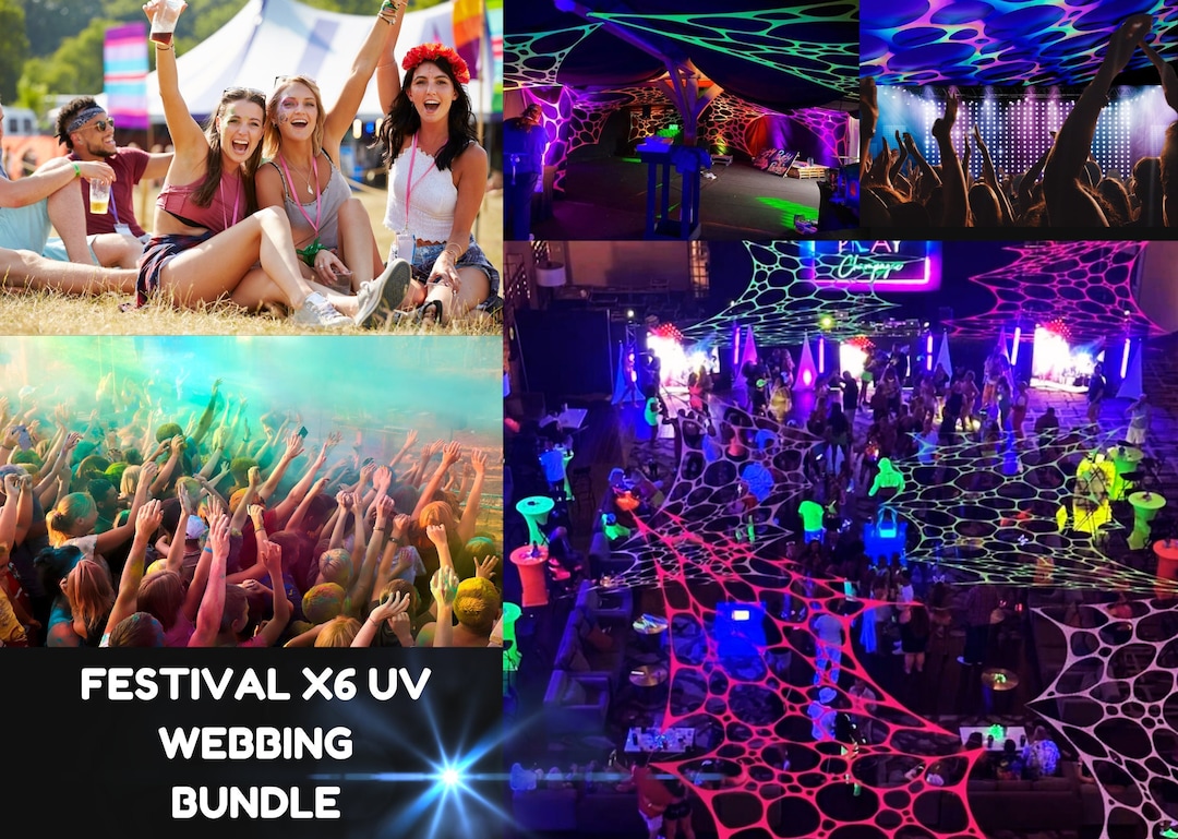 Ceiling Rave X6 Pack UV Reactive Webbing, Festival Party Decor, Stage, Ceiling ...