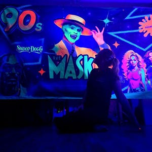 Uv Back to the 90s glow in the dark tapestry, neon blacklight party