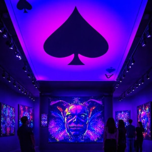 UV Reactive  stretch Ace of Spades blacklight Tapestry - Neon Blacklight Wall Hanging,  ceiling canopy, party tapestry