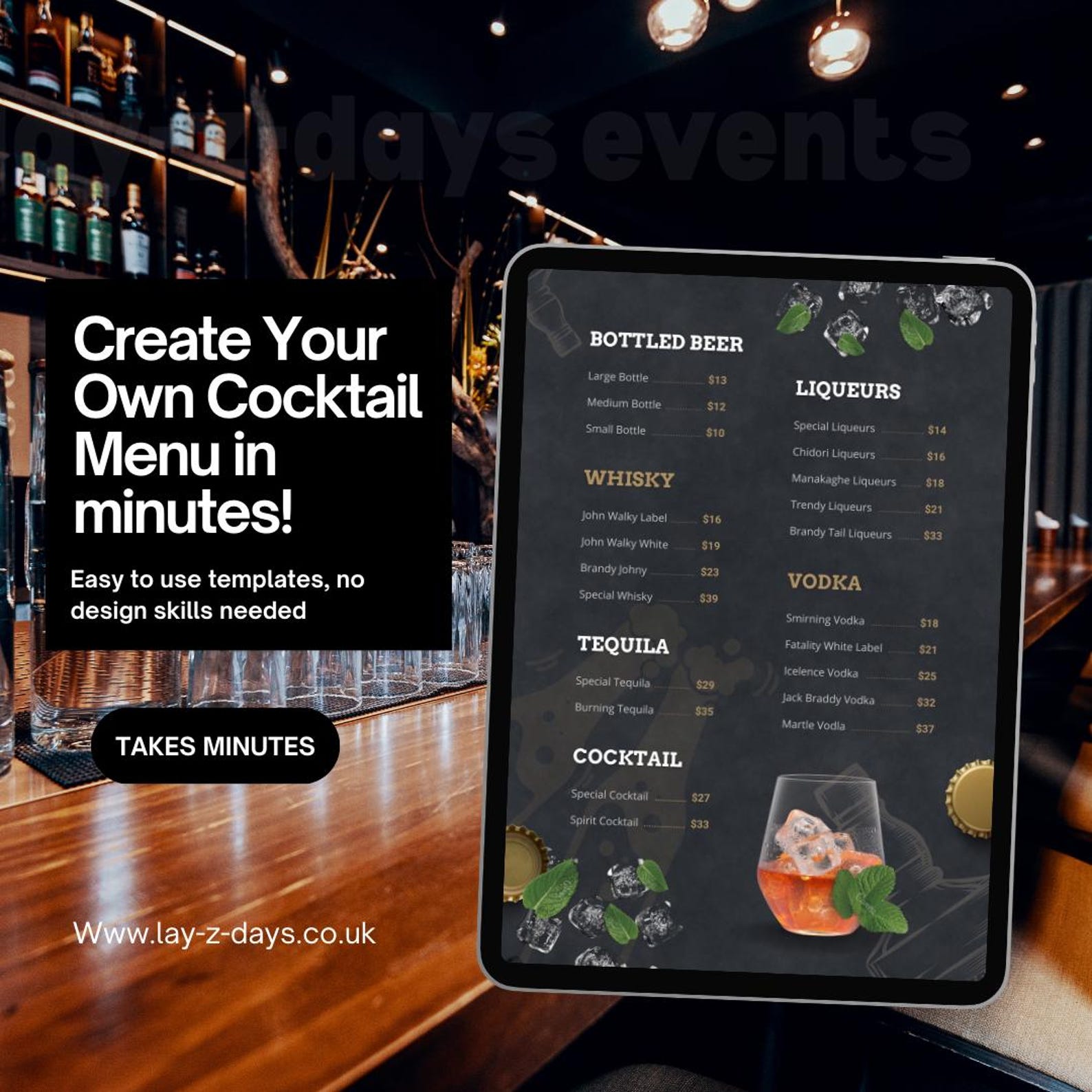 Editable Cocktail Menu Template - A4 Canva Design (digital Download ...