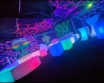 X3 pk Neon uv stretch decor Webbing, Glow in the dark Trippy tapestry, blacklight party, Lycra, stretch Décor, Rave, psytrance sensory
