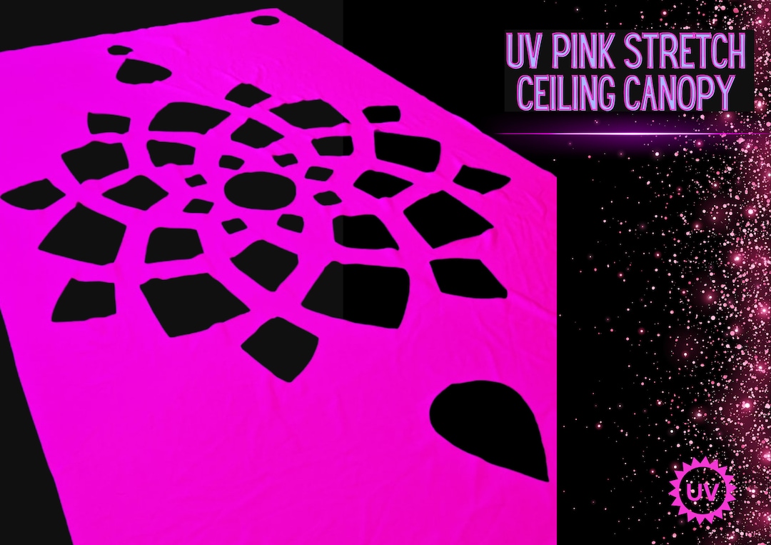 Rave Decoration Ceiling UV Pink Stretch Tapestry Ceiling Decor, Blacklight Party, Rave, Uv Neon ...