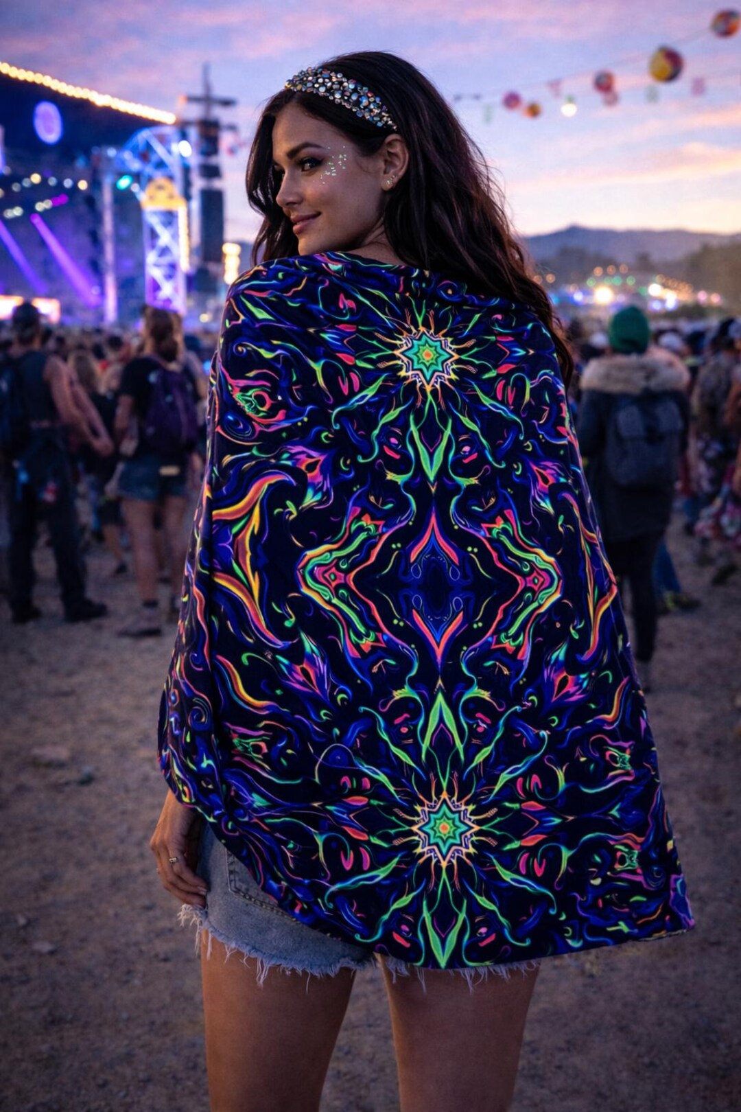 Uv Reactive Festival Pashmina, Wrap, Sun Protection, Scarf