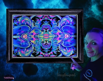Uv Cosmos Neon print , A4 or A3,wall art, poster, neon art, glow in the dark, Blacklight wall decor, Uv Trippy wall art