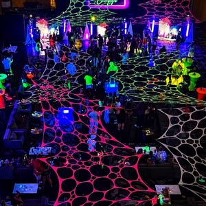4 pack UV Reactive stretchy Lycra Webbing, blacklight party neon Stretch Event Decor, rave tapestry, ceiling canopy or wall hang event decor