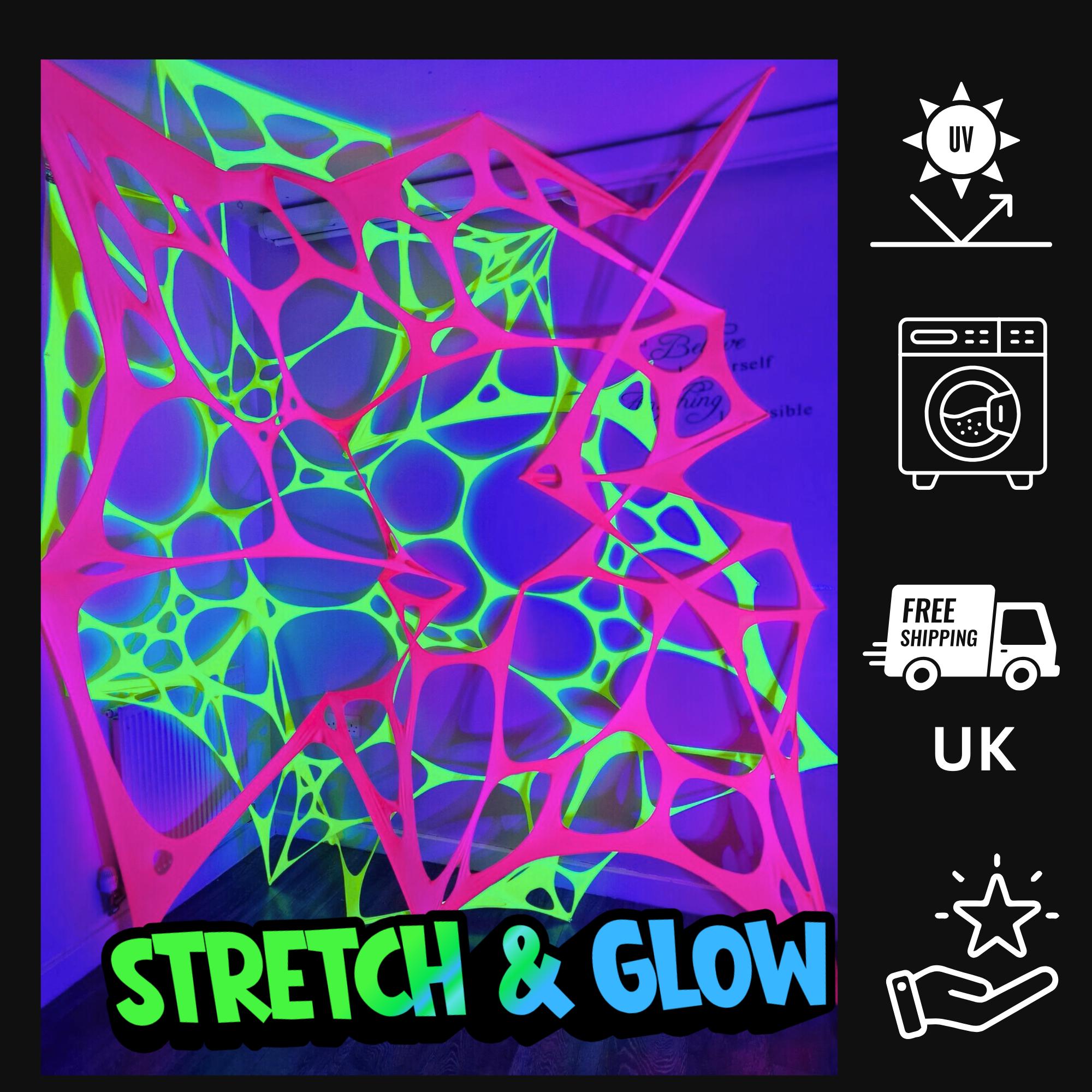 2 Pack UV Reactive Stretchy Lycra Webbing Party Decoration, Pink