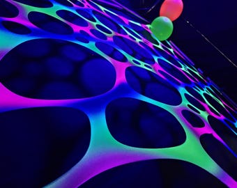 UV Neon Rainbow Stretch event décoration, glow in the dark stretchy webbing, psytrance, decoration,  uv Party Decorations 2x1.5metre