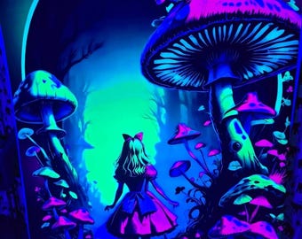 uv reactive stretch lycra Wonderland stretch neon blacklight wall hanging