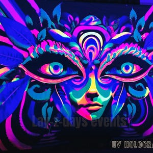 Uv Holographic eye psychedelic trippy Neon Giant wall hanging tapestry uv reactive backdrop, Glow in the dark