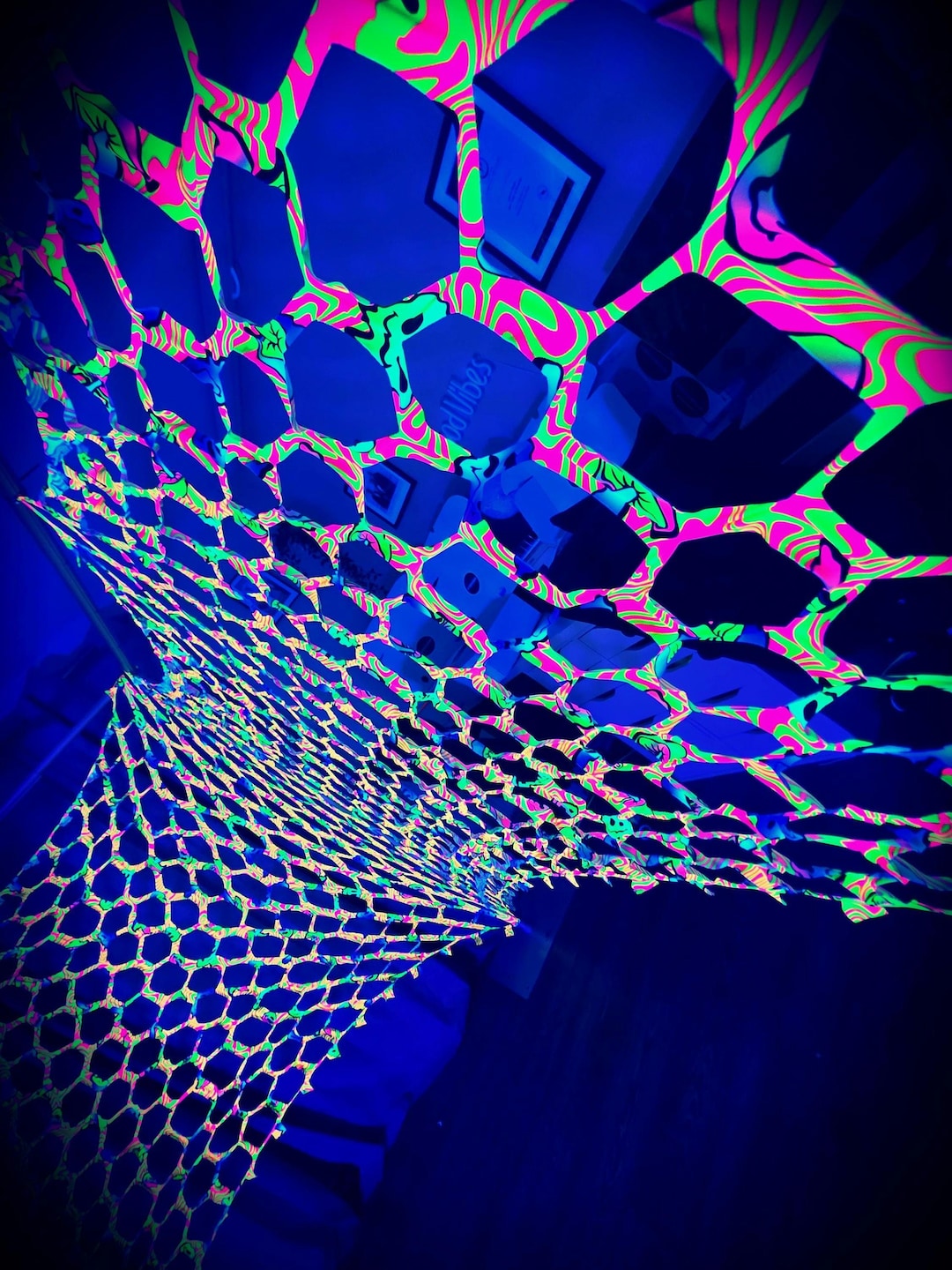 Ceiling Rave UV Mushroom Happy Face, Blacklight Camo Net, Stretch Lycra Rave Decor ...