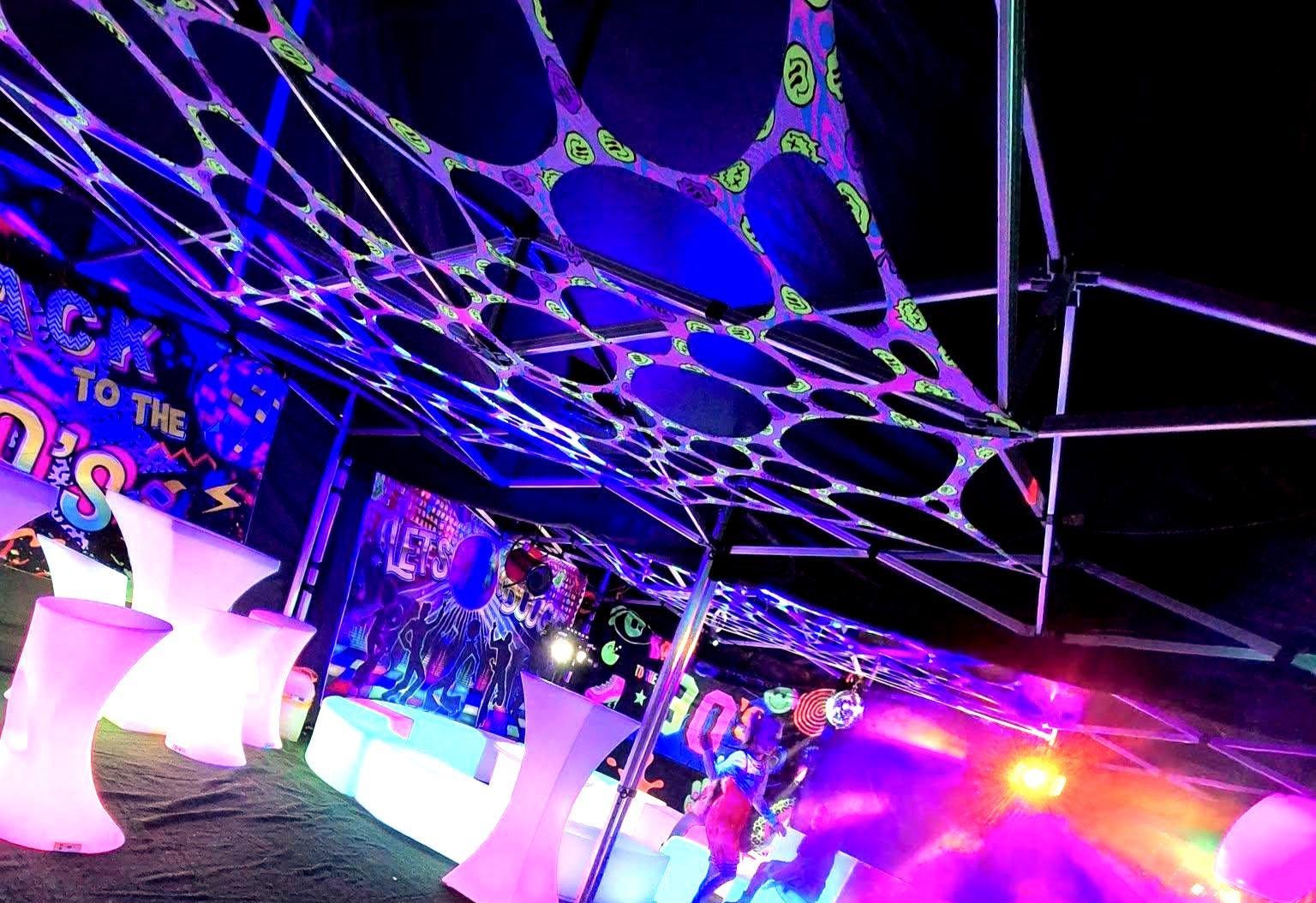 UV Happy Rave webbing Stretch event décoration, glow in the dark stretchy lycra, psytrance, psychedelic decoration, Rave,Party Decorations