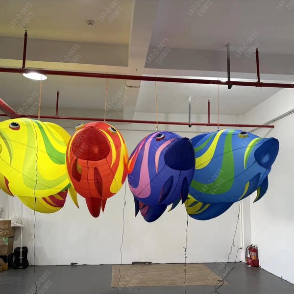 Led Inflatable Giant Light up fish under The Sea, ocean, Led Colour Changing Hanging fish Party décor, choose colour + free shipping