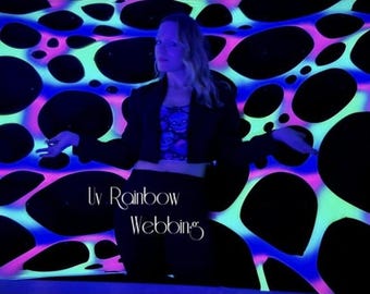x1 UV reactive Trippy Rainbow stretchy Webbing, Neon Decor, Rave, tapestry, psytrance, Blacklight party decoration wall hanging