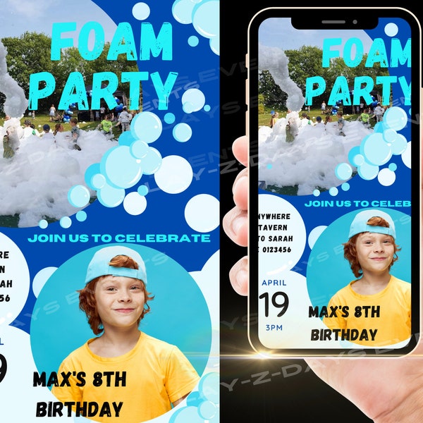 BOYS Foam Party, Birthday Invitation, party Invitation,  digital download invite , Party Template, Editable Template