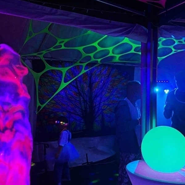 UV Neon Yellow Stretch event décoration, glow in the dark party,blacklight stretchy webbing, psytrance, psychedelic ceiling canopy, tapestry