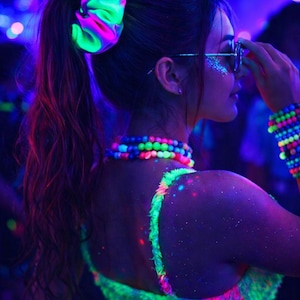UV Reactive Stash Scrunchie, Hidden Zipper Pocket, Rave Festival Hair Accessory