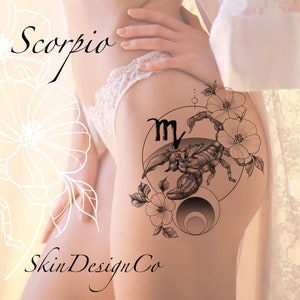 Scorpio tattoo |Tattoo | Stencil | Horoscope | Zodiac | printable | Art | Design | Birth Flower | Beautiful | Sign | Digital | Download