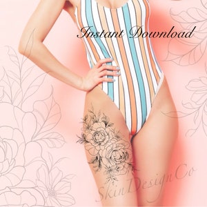 Tattoo design | Instant download | Custom Tattoo Design | Floral | Peony | Fineline | Flower Tattoo | Women | tattoo | printable | Art