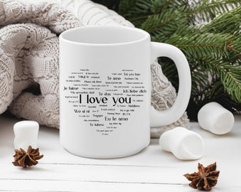 I Love You Mug, Languages Heart, Valentine's Day Gift