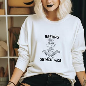 Bluza z nadrukiem Grinch Face, Xmas Grinch, Wesołych Grinchmas, Zrzędliwy, Wigilia, Komiczny sweter, Pomysł na prezent świąteczny, Sezon świąteczny