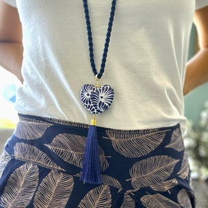 Talavera Heart Pendant Necklace, Handmade Boho Mexican, gift for her, Mexican Jewelry