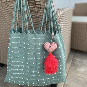 Shoulder Bag, Mexican Tote with embroidered heart, boho chic, handcrafted, gift for her, beach bag, loom tote.