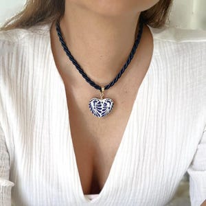 Talavera Heart Pendant Necklace, Handmade Boho Mexican, gift for her, Mexican Jewelry