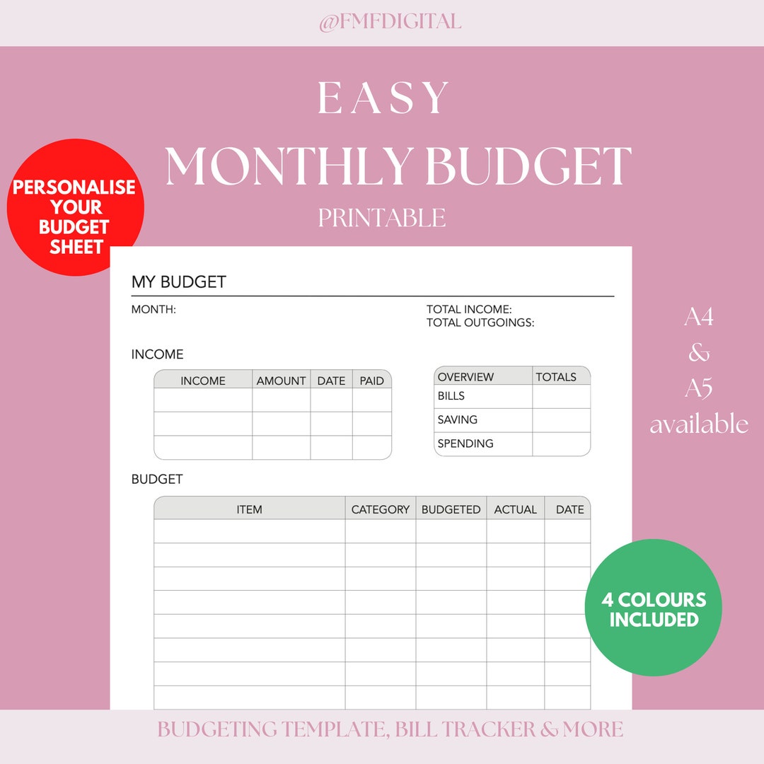 Printable Monthly Budget Sheet - Etsy