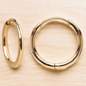 9k Solid Gold Huggie Hoops: Simple Minimalist Earrings
