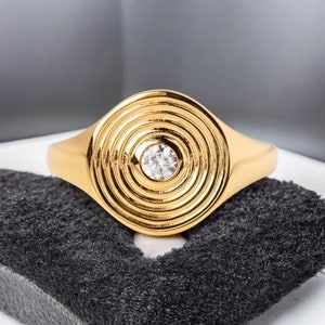 Luxurious Handmade Diamond Signet Ring - 14k Gold, Monogrammed Pinky Ring, Unique Statement for Birthday&quot;
