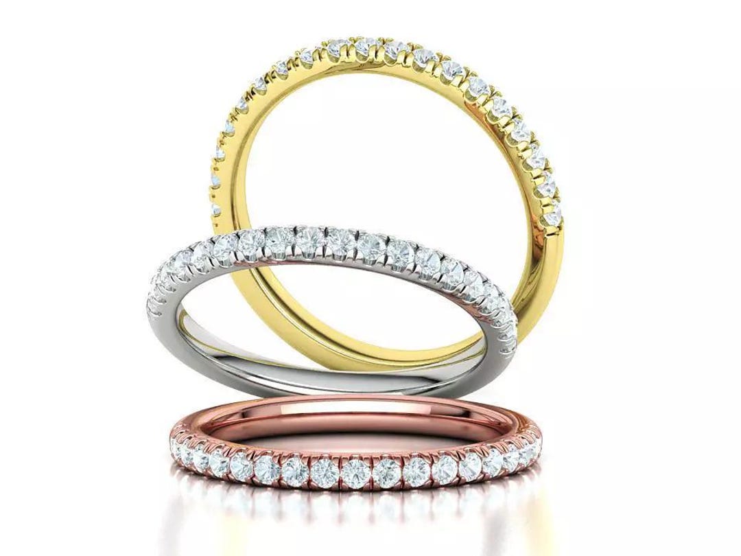 14k Solid Gold Diamond Half Eternity Ring : Stackable Wedding Band - Etsy