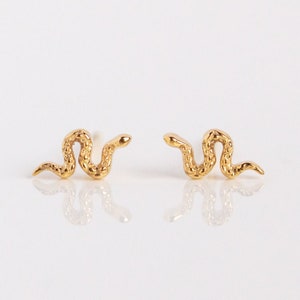 Chic Solid Gold Snake Earrings - Small Stud Cartilage Jewelry, Minimalist Snake Lover Gift, Elegant Anniversary Present