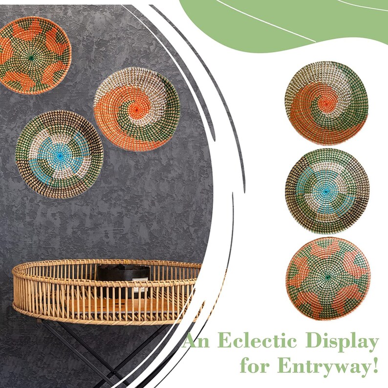 Large Woven Basket Wall Decor Set of 3 Decorative Tray Etsy