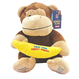 Personalised Monkey Plush Soft Toy Holding a 'Cheeky' Banana 26 cm