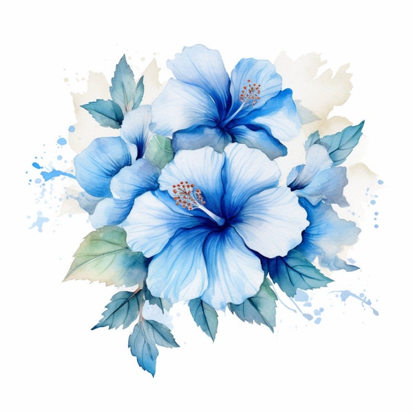Aquarelle Hibiscus Bleu | Wall Decor | Digital Print