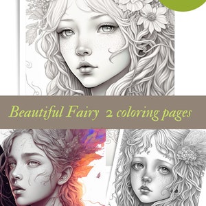 2 Beautiful Fairies, 2 Coloring Pages, Fantasy Coloring Pages, Digital Coloring Page, Instant Download