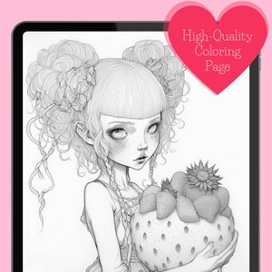 Cute Coloring Page, Coloring Pages, Strawberries Coloring Printable Pages, Printable Coloring Page, Digital Coloring Page