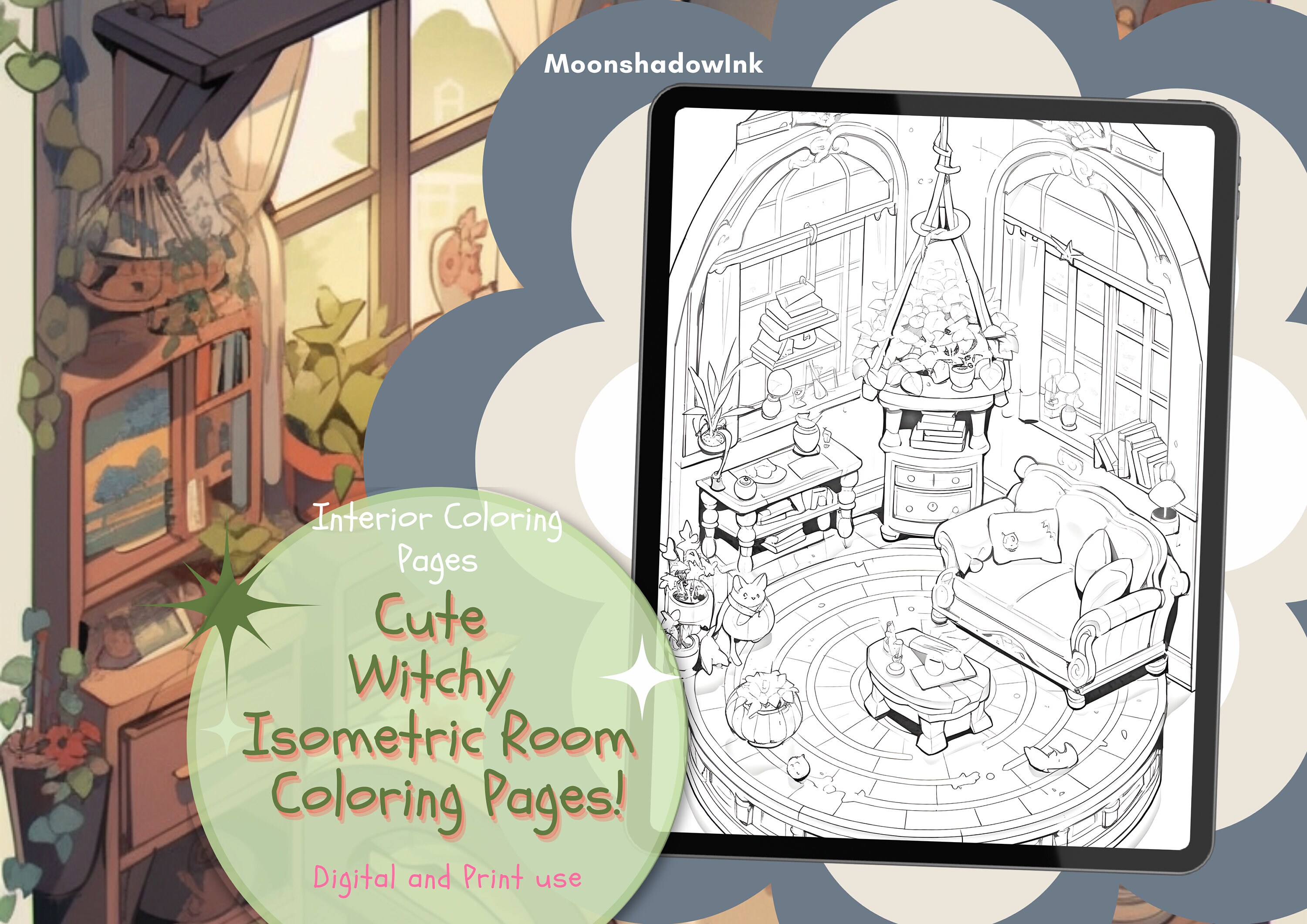5 Isometric Room Coloring Pages Cute Isometric Witchy - Etsy