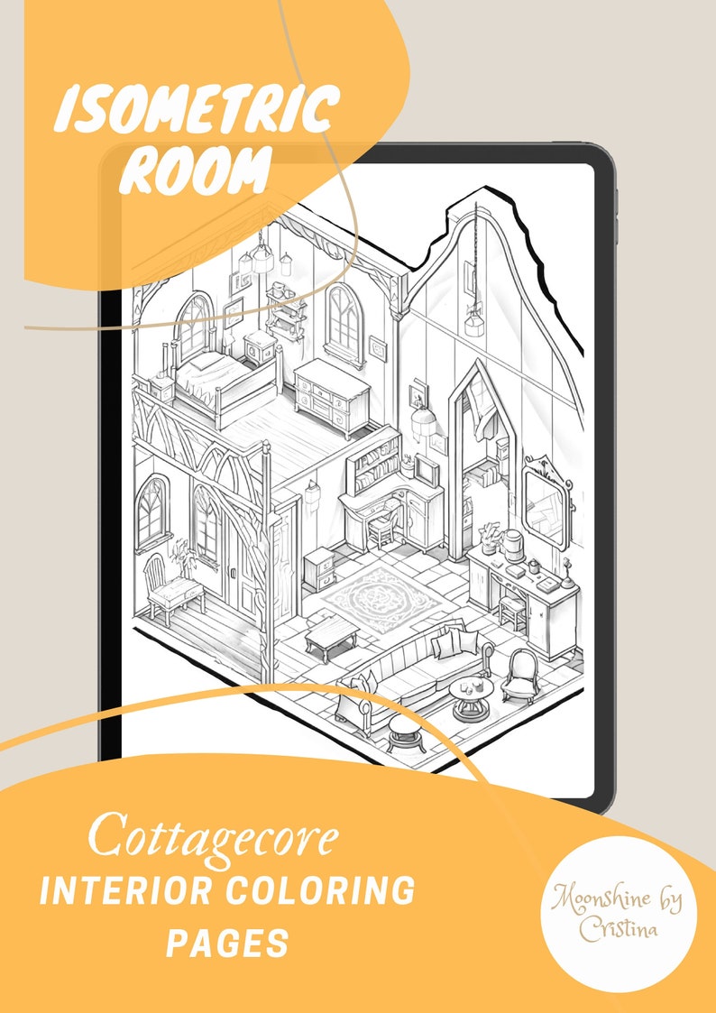Isometric Coloring Pages: Interior Isometric Coloring Pages, House Isometric Coloring Book, Cozy
