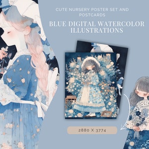 Cartões comemorativos, cartões postais digitais, conjunto de cartões, pôsteres de arte de parede, pacote de cartões postais, cartão postal ilustrado de menina, cartões de aniversário, arte de parede para quarto infantil