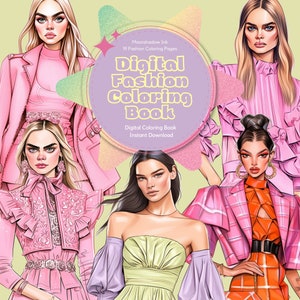 Digital Fashion Coloring Book, 19 Fashion Coloring Pages, Woman Coloring Pages, Adult Coloring Book, Fashion Illustrations, Gift Women, PDF