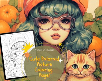 Cute Coloring Page, Chibi Girl Coloring Pages, Cute Kawaii Coloring Page, Cat Coloring Pages, Cute Polaroid Coloring Pages, Oranges Coloring