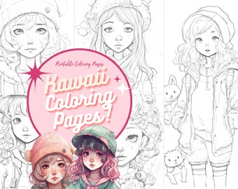 5 Kawaii Coloring Pages, Cute Kawaii Coloring Pages, Chibi Girls Coloring Pages, Cute Coloring, Anime Girls Coloring, Kids Coloring Pages